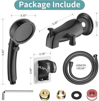 Bathtub Faucet with Handheld Sprayer, Shower Attachment for Tub Faucet, All Metal Bath Tub Spout with Shower Diverter, High Pressure 3+1 Settings Hand Held Showerhand (Matte Black)