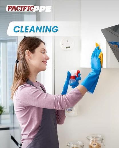 PACIFIC PPE 2 Pairs Reusable Dishwashing Cleaning Gloves with Latex Free, Cotton Lining, Kitchen Gloves, Blue, Small