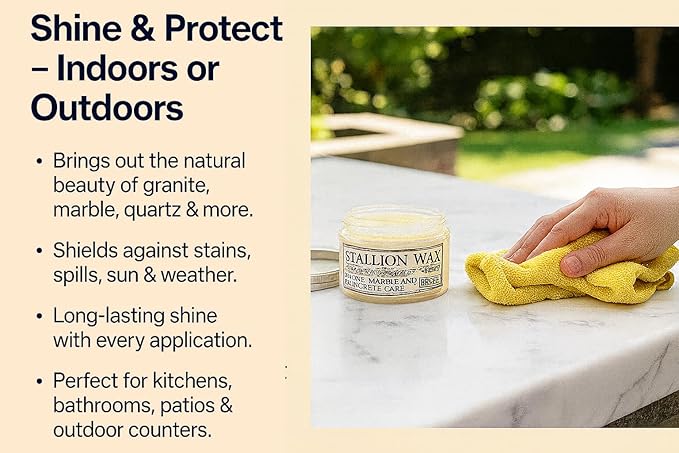 Granite Waterproofing Cleaner Wax – Protects & Waterproofs Light Stone Surfaces into a Radiant stain proof Finish - Instantly seal Marble, Quartz, & Soapstone – Luxury Countertop Shine – Made in USA