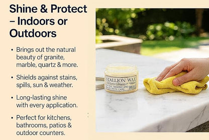 Granite Waterproofing Cleaner Wax – Protects & Waterproofs Light Stone Surfaces into a Radiant stain proof Finish - Instantly seal Marble, Quartz, & Soapstone – Luxury Countertop Shine – Made in USA