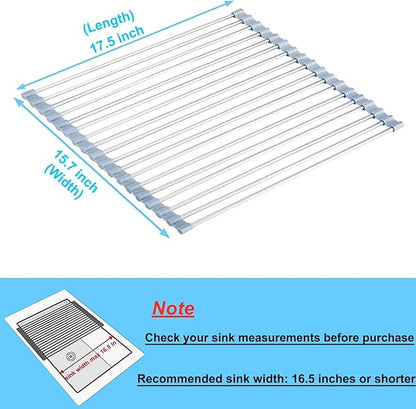 Seropy Roll Up Dish Drying Rack Over Sink Over The Sink Dish Drying Rack Kitchen Dish Drainer, Folding Dish Rack for Kitchen Sink Counter Stainless Steel Mat Foldable Dish Dryer Racks 17.5" x 13.7"