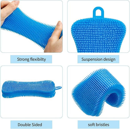 8 Pieces Silicone Sponge Silicone Scrubber Dish Brush Cleaning Sponges Circular and Soap-Shaped Silicone Dishwashing Brush Pad Double Sided Silicone Brush for Kitchen Dishes Fruits Vegetables