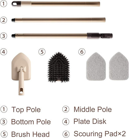 Eyliden Floor & Tub Scrub Brush, 2-in-1 Shower Floor Scrubber - 1 Stiff Bristles Brushes & 2 Non-Scratch Pads, 180°Swivel Head, 49" Adjustable Handle - Deep Cleaning Tub Bathroom Tile Kitchen Sink