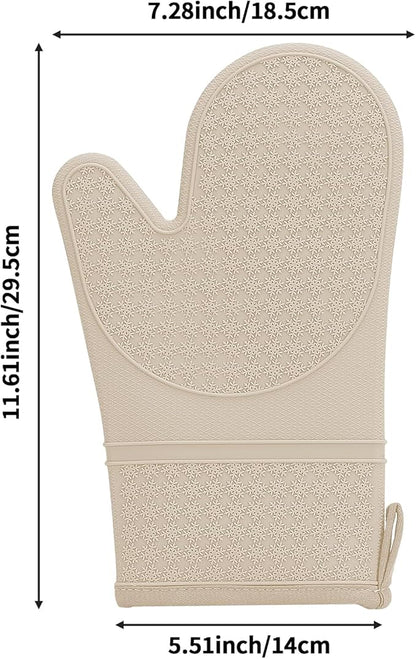 Hovico Silicone Oven Mitts, Heat Resistant 500F Kitchen Mitts 2PCS, 11.6" BPA-Free Soft Baking Gloves, Non-Slip Grip Oven Gloves with Soft Cotton Lining for Kitchen Cooking Baking BBQ - Apricot