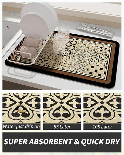 AMOAMI Coffee Mat Hide Stain Rubber Backed Absorbent Dish Drying Mat for Kitchen Counter - Fits Under Coffee Maker or Machine - Khaki 17x31.5