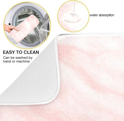 Super Absorbent Dish Drying Mat, Microfiber Fast-Drying Dish Mat, 16" x 18", Kitchen Dish Drying Pad, Pink Coral Marble
