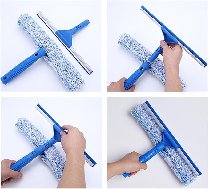 Shower Glass Cleaner, Cleaning Tool with Removable and Streak-Free Cloth, Bathroom and Drainer for Home, Apartment, Car, Office, Indoor, Outdoor, Door, Azule