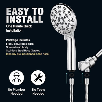 Cobbe 8-Setting Handheld Shower Head with High Pressure Shower Heads - Bathroom Showerhead Set - Detachable Showerhead with 5ft Stainless Steel Hose and Brass Swivel Bracket (Chrome)