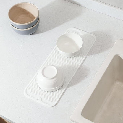 MicoYang Silicone Dish Drying Mat for Multiple Usage,Easy clean,Eco-friendly,Heat-resistant Silicone Mat for Kitchen Counter,Sink,Bar,Bottle,or Cup White M 17 inches x 6 inches