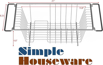 Simple Houseware Over Sink Counter Top Stainless Steel Dish Drainer Drying Rack, Chrome