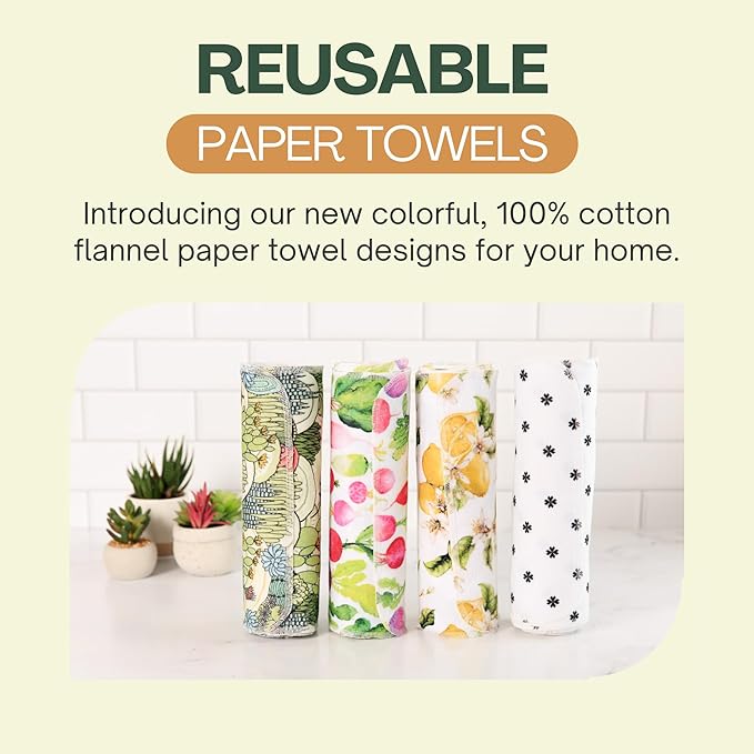 Reusable Paper Towels (12"x10”) - Soft Absorbent 100% Cloth Paper Towels- Washable Paper Towels Rolls w/Cardboard Roll - Napkins Washable - Dish Cloths (Cactus, 12x10inch)