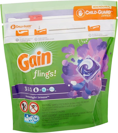 Gain Flings Laundry Detergent Pods - Moonlight Breeze - 16 Count Pods Per Package - Pack of 2 Packages