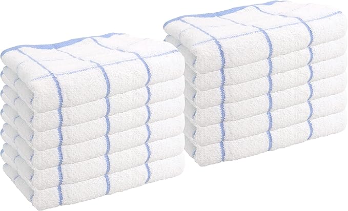 Arkwright Kitchen Tea Towels - (Pack of 12) Soft, 100% Cotton Terry Dishcloths, Highly Absorbent & Quick Dry, Hand Washcloths for Washing, Drying, and Cleaning, 15 x 25 in, Blue