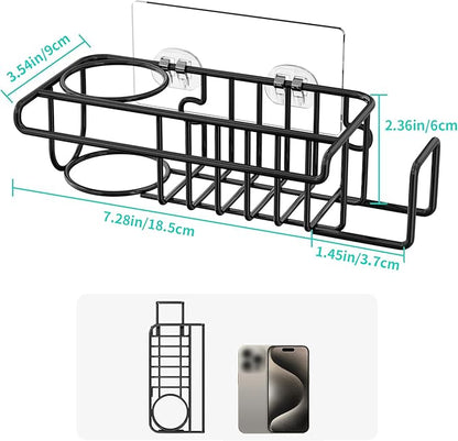 HapiRm 4 in 1 Kitchen Organizers and Storage, SUS304 Stainless Steel Brush Holder + Dish Cloth Hanger + Soap Rack + Sink Stopper Rack, No Drill Kitchen Essentials - Black