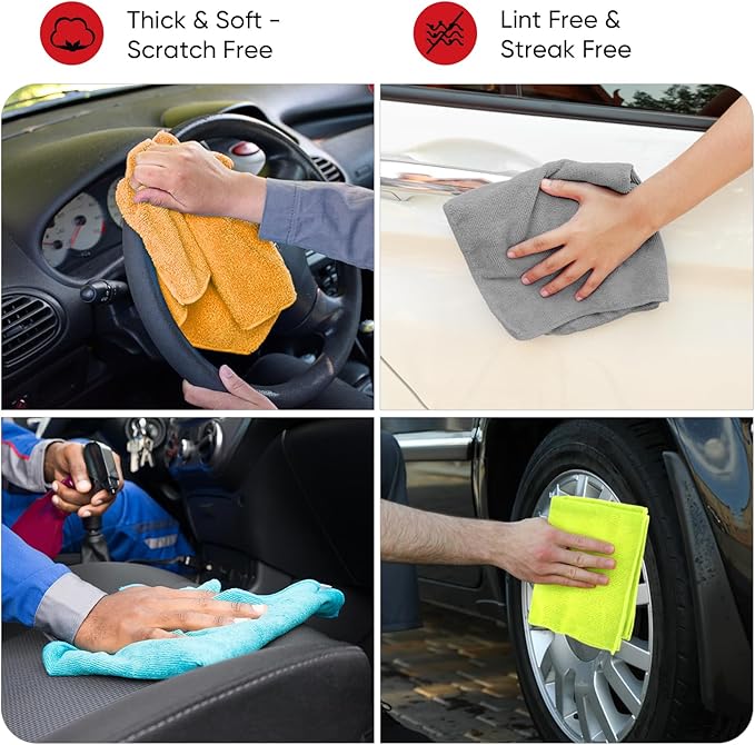 AIDEA Microfiber Cleaning Cloth 24 Pack, Microfiber Towels for Cars, Soft & Absorbent Cleaning Rags, Premium Lint Free Shop Towels for House, Kitchen, Car, 12inx16in, Grey