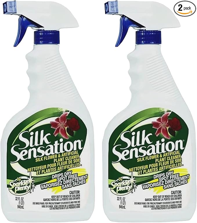 Sparkle Plenty Silk Sensation Artificial Flower & Plant Leaf Cleaner - Fake Flower Dusting Spray - Silk Plant Cleaner Spray No Wipe - Drip Dry Cleaning Supplies for Artificial Tree (32 oz, 2 Pack)
