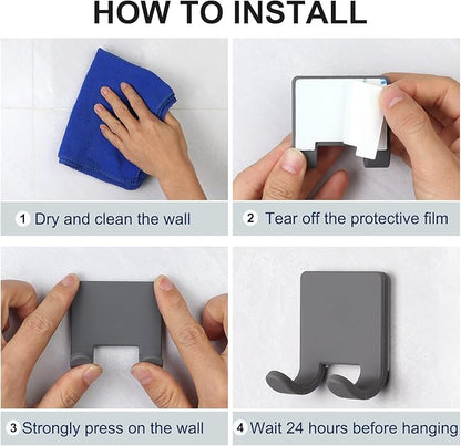 VANZAVANZU Razor Shaver Holder for Shower Wall Adhesive Hooks for Hanging, Bathroom Silicone Waterproof Decorative Shower Hooks Hair Brush Holder for Towel (4 Pack-Grey)