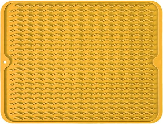 Silicone Dish Drying Mat for Multiple Usage, Easy clean, Eco-friendly, Heat-resistant Dish Drainer Mat for Kitchen Counter,Sink,Refrigerator or Drawer liner (16" x 12", Yellow)