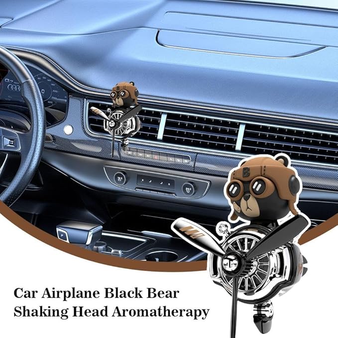 Generic Bear Pilot Car Air Freshener, Cute Rotating Propeller Air Outlet Airplane Car Vent Clip, Car Perfume Decoration Automotive Aromatherapy Ornament with 2pcs Aroma