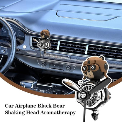Generic Bear Pilot Car Air Freshener, Cute Rotating Propeller Air Outlet Airplane Car Vent Clip, Car Perfume Decoration Automotive Aromatherapy Ornament with 2pcs Aroma