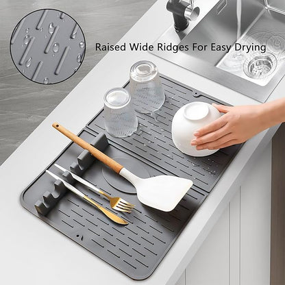 Silicone Dish Drying Mat for Kitchen Counter, Collapsible Dish Drainer Mat, Dish Drying Rack, Non-Slip, Easy to Clean (18.7x13.2 Inch)