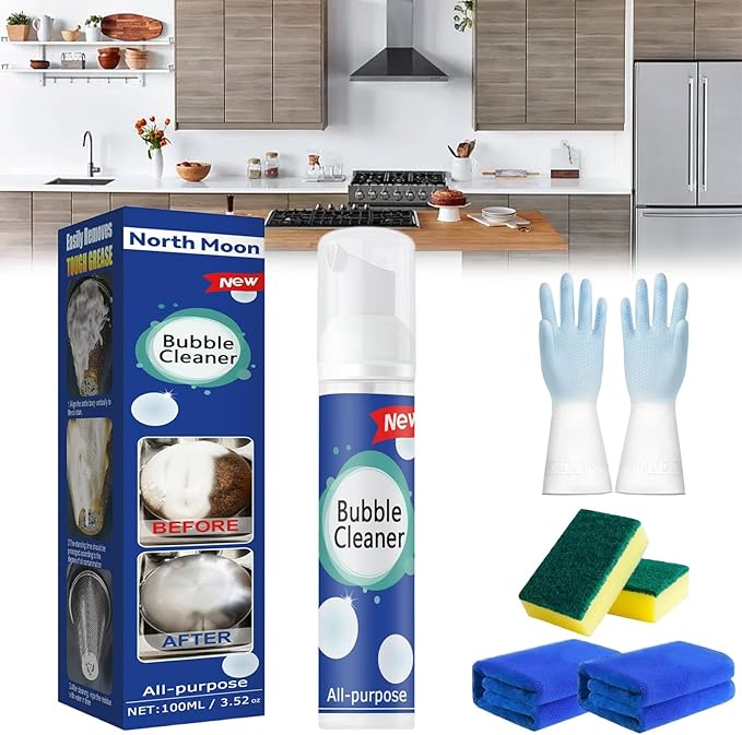 All-Purpose Rinse-Free Cleaning Spray, Bubble Cleaner Foam, All Purpose Bubble Cleaner Kitchen Deep Cleaning Spray, Powerful Stain,Stubborn Grease & Grime Remover Bubble Spray (1Pcs-100ML)
