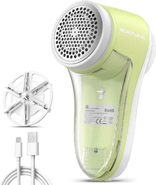 BEAUTURAL Fabric Shaver, Rechargeable Lint Remover for Clothes, Electric Lint Shaver with 6-Leaf Blades, Sweater Shavers to Fuzz, Lint Balls, Pillings, Bobbles for Clothes and Furniture