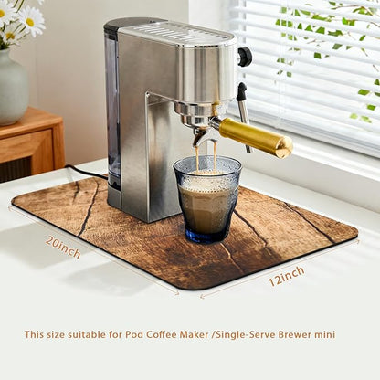 Coffee Mat 20x12 Inch, Wood Grain Coffee Counter Mat, Absorbent Hide Stain Rubber Backed Dish Drying Mat for Kitchen Counter, Bar Mats for Countertops, Under Coffee Maker Machine Pot Espresso Staion