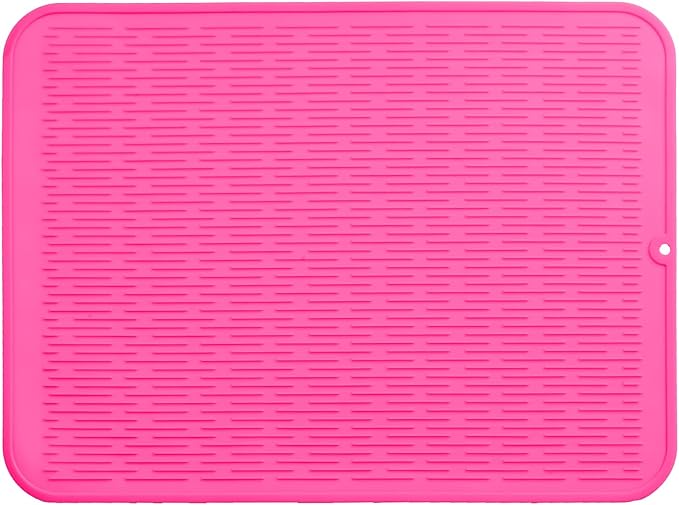 MicoYang Silicone Dish Drying Mat for Multiple Usage,Easy clean,Eco-friendly,Heat-resistant Silicone Mat for Kitchen Counter or Sink,Refrigerator or Drawer Liner Rose 2XL 24 inches x 18 inches