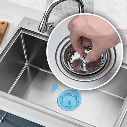 CORNERJOY 2 PCS Kitchen Sink Strainer and Stopper Combo Basket Replacement for Standard 3-1/2 inch Drain,Stainless Steel Basket with Rubber Stopper Bottom