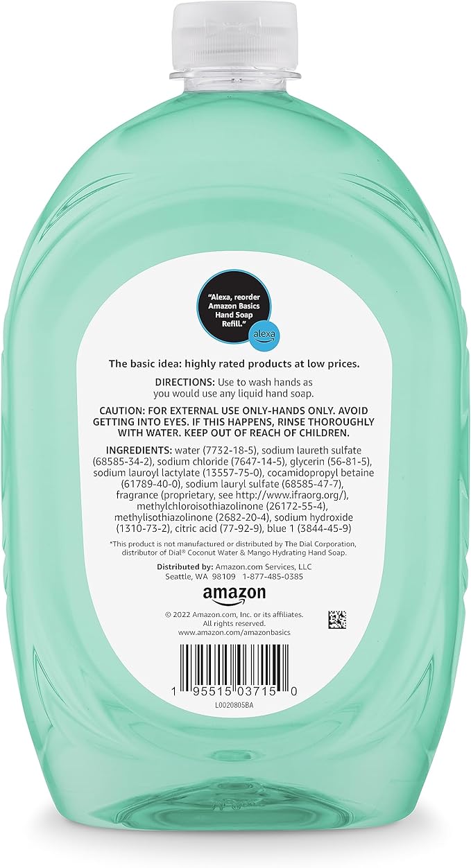 Amazon Basics Liquid Hand Soap Refill, Mango and Coconut Water Scent, Triclosan-Free, Dermatologist Tested, pH Balanced, Paraben-Free, 50 Fl Oz (Pack of 1) (Previously Solimo)