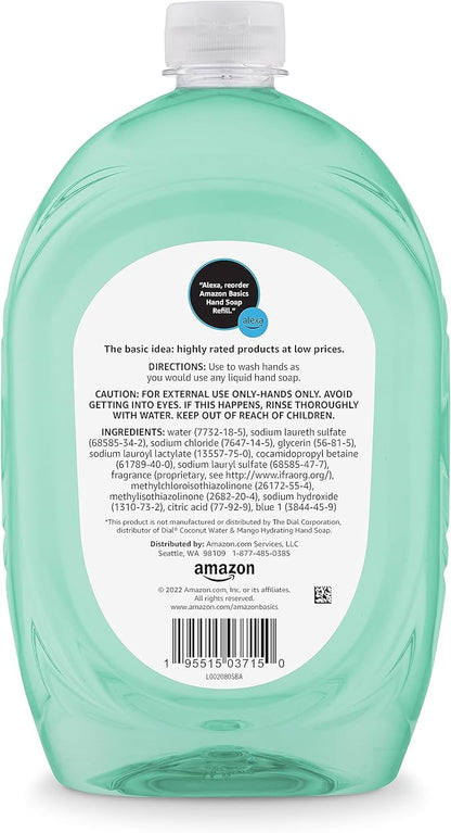 Amazon Basics Liquid Hand Soap Refill, Mango and Coconut Water Scent, Triclosan-Free, Dermatologist Tested, pH Balanced, Paraben-Free, 50 Fl Oz (Pack of 1) (Previously Solimo)