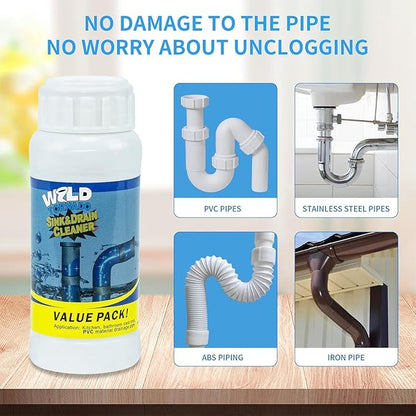 Wild Tornado Pipe Dredge,Powerful Sink Cleaner Powder Fast Foaming for Kitchen Toilet Pipeline Quick Cleaning Tool（2pcs）