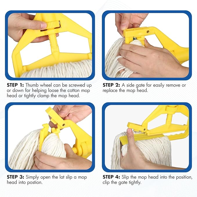KULED Heavy Duty Industrial Mop, Commercial Cotton Mop with 59 Inch Handle, Looped-End String Wet Mops with 2 Heads for Floor Cleaning, Workshop, Warehouse, Home and Garage