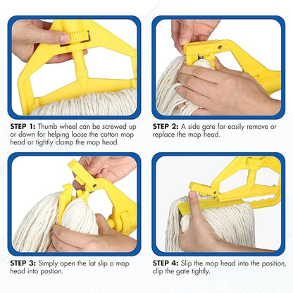 KULED Heavy Duty Industrial Mop, Commercial Cotton Mop with 59 Inch Handle, Looped-End String Wet Mops with 2 Heads for Floor Cleaning, Workshop, Warehouse, Home and Garage