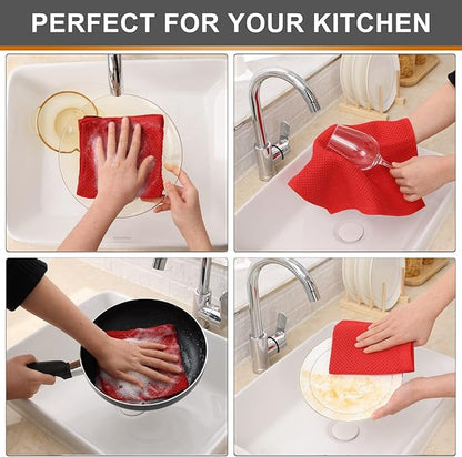 Kitinjoy 100% Cotton Kitchen Dish Cloths (12 X 12 Inches, Red), 12 Pack Waffle Weave Ultra Soft Absorbent Dish Towels for Drying Dishes Quick Drying Kitchen Towels Dish Rags