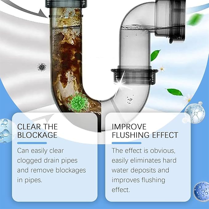 Strength Drain Cleaner - Powerful Pipe Dredging Agent, Pro Hair Drain Clog Remover & Cleaner, Quickly Clean Sewers and Eliminate Odors, Suitable for Bathroom, Kitchen, Shower, Sink & Toilet (2Pcs)