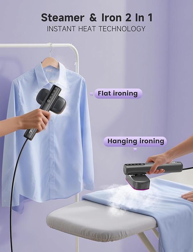 Steamer for Clothes,1200W Powerful Portable Steamer Iron,15s Fast Heat-up,100ml Tank,20 Min Continuous Steam, Wrinkle Remover for Travel, Home, Office(Grayish purple)