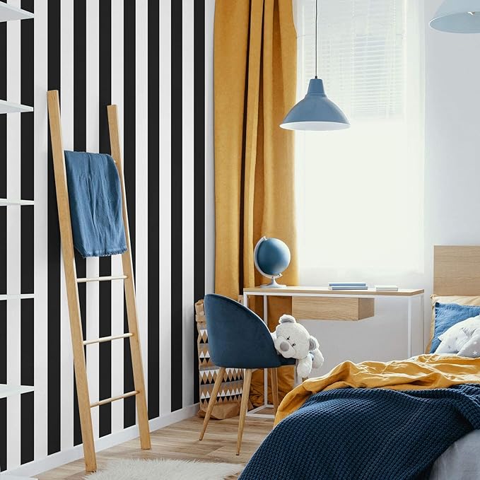 Guvana 197"x17.7" Black and White Stripe Contact Paper Peel and Stick Wallpaper Self-Adhesive Wallpaper Removable Contact Paper Modern for Living Room Bedroom Countertop Shelf Drawer Decor