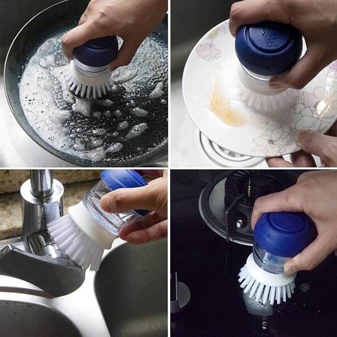 CELOX 2 Pack Dish Brush with Soap Dispenser Soap Dispensing Palm Brush for Cleaning Pots, Dishes