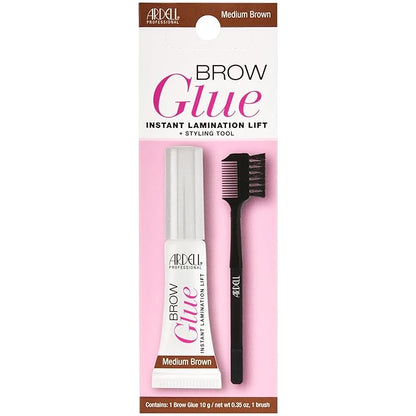 Ardell Brow Glue Medium Brown with Styling Brush – Tinted Eyebrow Gel for Lamination Lift, All-Day Extreme Hold Brow Gel for Defined Brows, 0.35 oz