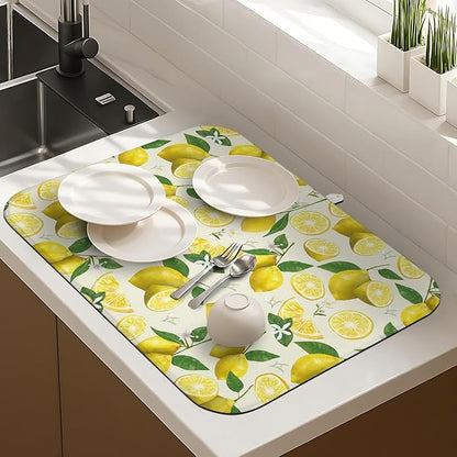 Dish Drying Mat Drainer Pads - Extra Large Microfiber Drying Mats for Dishes Kitchen Counter Super Absorbent Pads for Draining Racks (Yellow,16"x18" )