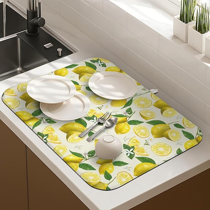 Dish Drying Mat Drainer Pads - Extra Large Microfiber Drying Mats for Dishes Kitchen Counter Super Absorbent Pads for Draining Racks (Yellow,18"x24" )