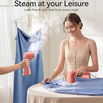 HiLIFE Steamer for Clothes, 1100W Clothes Steamer, Fast Wrinkle Removal with Large 300ml Tank, Ideal for All Fabrics, Easy to Use, Compact and Portable Travel Garment Steamer-Pink