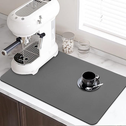 LOPNUR Kitchen Dish Drying Mat, 24"x16" Large Dish Drying Mats for Kitchen Counter, Diatomite Coffee Mat, Super Absorbent Dish Drying Pad, Heat Resistant Mat with Anti-slip Rubber Backed, Grey