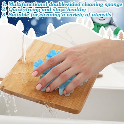 Tioncy 12 Pack Christmas Snowflake Sponges Bulk White Blue Dual Sided Scrubber Christmas Kitchen Sponges Dishwashing Non Scratch for Kitchen Accessories Dish Scouring