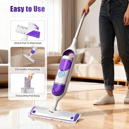 25 Pack Disposable Mopping Pads Refills for Swiffer PowerMop Multi-Surface & Wood Mops, Spray Clean Pads Replacement for Floor Cleaning（Purple Without Handle）