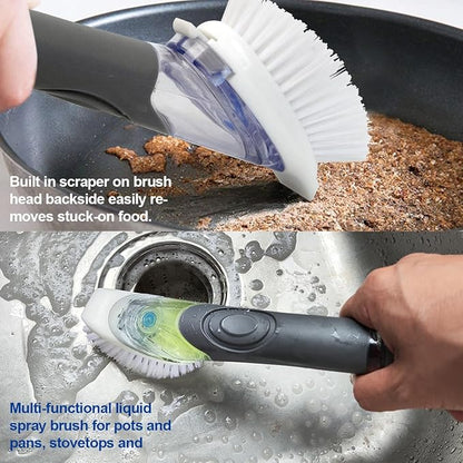CELOX Dish Brush with Soap Dispenser for Cleaning Pots, Dishes, Bowls, Gray