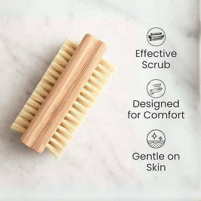 Relumins Dual Sided Nail Brush Bamboo Handle Bristle Exfoliating Tool for Hand Foot Care Grooming Travel Hygiene Use - 2 PC Set