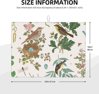 Large Dish Drying Mats For Kitchen Counter Microfiber Kitchen Drying Mat XL Draining Pad Absorbent Quick Drying Dish Mat 18x24 Inch - Garden Birds